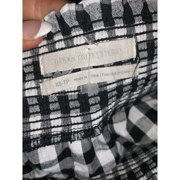 Urban outfitters checkered plaid crop top off the shoulder black white XS 1C - Picture 3 of 4